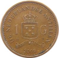 Netherlands Antilles coin 1 Gulden - Beatrix (1989 - 2012) reverse reverse of 1 Gulden - Beatrix (1989 - 2012) coin with KM# 37 from Netherlands Antilles. Inscription: DE NEDERLANDSE ANTILLEN 1 G 2009