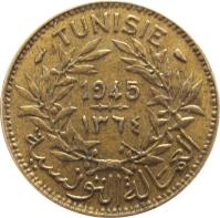 Tunisia coin 1 Franc - Chambres de Commerce (1921 - 1945) obverse obverse of 1 Franc - Chambres de Commerce (1921 - 1945) coin with KM# 247 from Tunisia. Inscription: TUNISIE 1941-١٣٦٠ العمالة التونسية