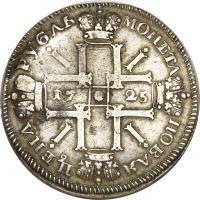 Russia coin 1 Rouble - Peter I (1724 - 1725) reverse reverse of 1 Rouble - Peter I (1724 - 1725) coin with KM# 166 from Russia. Inscription: МОНЕТА НОВАѦ ЦЕНА РУБЛЬ