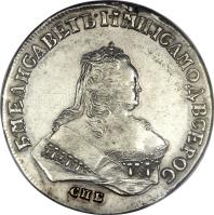 Russia coin 1 Rouble - Elizabeth (1741 - 1754) obverse obverse of 1 Rouble - Elizabeth (1741 - 1754) coin with C# 19b from Russia.