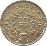 obverse of 50 Centimes - Chambres de Commerce (1921 - 1945) coin with KM# 246 from Tunisia. Inscription: TUNISIE 1941