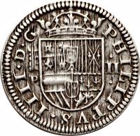 obverse of 2 Reales - Felipe IV (1627 - 1659) coin with KM# 93 from Spain.