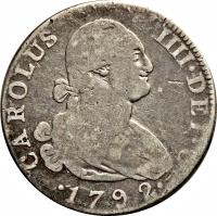 Spain coin 4 Reales - Carlos IV (1788 - 1808) obverse obverse of 4 Reales - Carlos IV (1788 - 1808) coin with KM# 431 from Spain. Inscription: CAROLUS IIII.DEI.G.