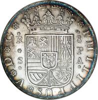 Spain coin 8 Reales - Felipe V (1731 - 1736) obverse obverse of 8 Reales - Felipe V (1731 - 1736) coin with KM# 358 from Spain.