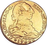 obverse of 4 Escudos - Carlos III (1786 - 1788) coin with KM# 418a from Spain.