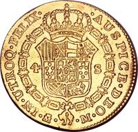 reverse of 4 Escudos - Carlos III (1786 - 1788) coin with KM# 418a from Spain.