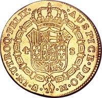 Spain coin 4 Escudos - Carlos III (1786 - 1788) reverse reverse of 4 Escudos - Carlos III (1786 - 1788) coin with KM# 418a from Spain.