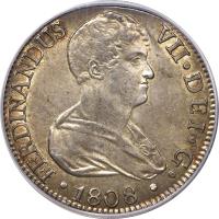 Spain coin 8 Reales - Fernando VII (1808 - 1809) obverse obverse of 8 Reales - Fernando VII (1808 - 1809) coin with KM# 451 from Spain.