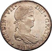 Spain coin 8 Reales - Fernando VII (1810 - 1830) obverse obverse of 8 Reales - Fernando VII (1810 - 1830) coin with KM# 466 from Spain.