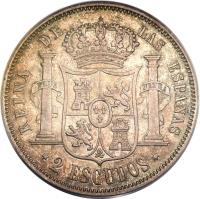reverse of 2 Escudos - Isabel II (1865 - 1868) coin with KM# 629 from Spain.