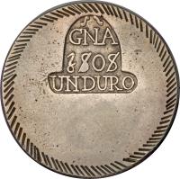 reverse of 1 Duro - Fernando VII - Girona (1808) coin with KM# 10 from Spain. Inscription: GNA 1808 UNDURO
