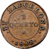 Spain coin 1 Quarto - Joseph I (1808 - 1813) reverse reverse of 1 Quarto - Joseph I (1808 - 1813) coin with KM# 65 from Spain.