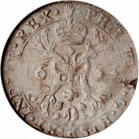 Spanish Netherlands coin 1/2 Patagon - Felipe IV (1622 - 1656) obverse obverse of 1/2 Patagon - Felipe IV (1622 - 1656) coin with KM# 46 from Spanish Netherlands. Inscription: · PHIL · IIII · D · G · HISP · ET · INDIAR · REX · 16 56