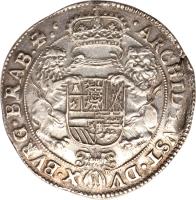 Spanish Netherlands coin 1 Ducaton - Carlos II (1665 - 1680) reverse reverse of 1 Ducaton - Carlos II (1665 - 1680) coin with KM# 79 from Spanish Netherlands. Inscription: · ARCHID · AVST · DV X · BVRG · BRAB · Z.ᶜ