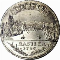 obverse of 1/2 Thaler (1785 - 1786) coin with KM# 178 from Swiss cantons. Inscription: BASILEA 1786
