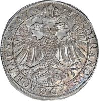 Swiss cantons coin 1 Thaler - Ferdinand II (1633 - 1638) reverse reverse of 1 Thaler - Ferdinand II (1633 - 1638) coin with KM# 233 from Swiss cantons. Inscription: *FERDINANDVS · II · D:G:ROM:IMP:SEM:AV *
