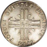 Swiss cantons coin 40 Kreuzer (1796) reverse reverse of 40 Kreuzer (1796) coin with KM# 91 from Swiss cantons. Inscription: 1796 DOMINUS SPES POPULI SUI 40