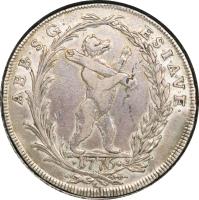 Swiss cantons coin 1 Thaler - Beda Angehrn (1776) reverse reverse of 1 Thaler - Beda Angehrn (1776) coin with KM# 27 from Swiss cantons. Inscription: ABB · S · G · E · S · I · A · V · E · 1776 V