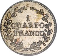 Swiss cantons coin 1/4 Franco (1835) reverse reverse of 1/4 Franco (1835) coin with KM# 7 from Swiss cantons. Inscription: 1 QUARTO FRANCO