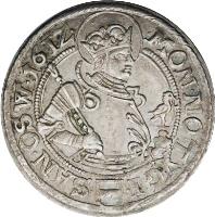 obverse of 1 Dicken (1609 - 1622) coin with KM# 20 from Swiss cantons. Inscription: MONE · NOVA TVGI · SANC · OSW