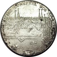 Swiss cantons coin 1 Thaler (1721 - 1761) reverse reverse of 1 Thaler (1721 - 1761) coin with KM# 143 from Swiss cantons. Inscription: DOMINE CONSERVA NOS IN PACE 1758