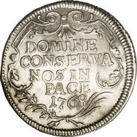 Swiss cantons coin 1 Thaler (1736 - 1768) reverse reverse of 1 Thaler (1736 - 1768) coin with KM# 150 from Swiss cantons. Inscription: DOMINE CONSERVA NOS IN PACE 1768