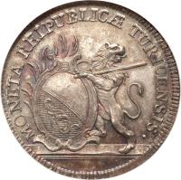 Swiss cantons coin 1 Gulden (1776) obverse obverse of 1 Gulden (1776) coin with KM# 166 from Swiss cantons. Inscription: MONETA REIPUBLIC · TURICENSIS.