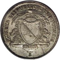 Swiss cantons coin 1 Gulden (1783 - 1798) obverse obverse of 1 Gulden (1783 - 1798) coin with KM# 174 from Swiss cantons. Inscription: MONETA REIPUBLIC · TURICENSIS