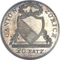 Swiss cantons coin 20 Batzen (1826) obverse obverse of 20 Batzen (1826) coin with KM# 192 from Swiss cantons. Inscription: CANTON ZURICH 20.BATZ
