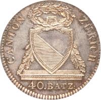 Swiss cantons coin 40 Batzen (1813) obverse obverse of 40 Batzen (1813) coin with KM# 189 from Swiss cantons. Inscription: CANTON ZÜRICH 40.BATZ