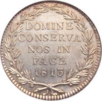 Swiss cantons coin 40 Batzen (1813) reverse reverse of 40 Batzen (1813) coin with KM# 189 from Swiss cantons. Inscription: DOMINE CONSERVA NOS IN PACE 1813