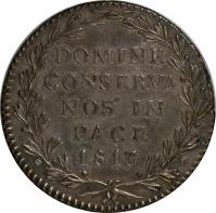 Swiss cantons coin 20 Batzen (1813) reverse reverse of 20 Batzen (1813) coin with KM# 186 from Swiss cantons. Inscription: DOMINE CONSERVA NOS IN PACE 1813