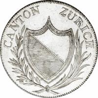 Swiss cantons coin 8 Batzen (1810 - 1814) obverse obverse of 8 Batzen (1810 - 1814) coin with KM# 184 from Swiss cantons. Inscription: CANTON ZURICH B