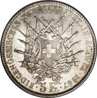 Switzerland coin 5 Francs - Shooting Festival (1867) reverse reverse of 5 Francs - Shooting Festival (1867) coin with X# S9 from Switzerland.