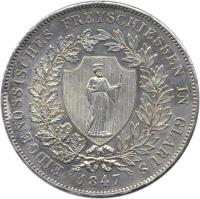 obverse of 40 Batzen - Shooting Festival (1847) coin with X# S2 from Switzerland. Inscription: EIDGENÖSSISCHES FREYSCHIESSEN IN GLARUS 1847