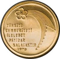 Turkey coin 500 Lira - Republic (1973) reverse reverse of 500 Lira - Republic (1973) coin with KM# 904 from Turkey.