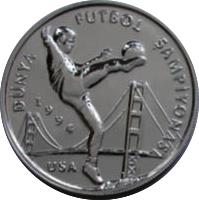 Turkey coin 50000 Lira - 1994 World Cup Soccer (1993) obverse obverse of 50000 Lira - 1994 World Cup Soccer (1993) coin with KM# 1021.1 from Turkey. Inscription: 1994 DÜNYA FUTBOL ŞAMPİYONASI USA