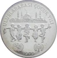 obverse of 500 Lira - Year of the Child (1979) coin with KM# 931 from Turkey. Inscription: ULUSLARARASI ÇOCUK YILI 1979