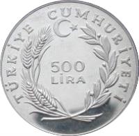 reverse of 500 Lira - Year of the Child (1979) coin with KM# 931 from Turkey. Inscription: TÜRKİYE CUMHURİYETİ 500 LİRA