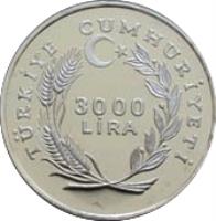 reverse of 3000 Lira - Scouts (1982) coin with KM# 959 from Turkey. Inscription: TÜRKİYE CUMHURİYETİ 3000 LİRA