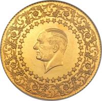 obverse of 500 Kuruş (1942 - 2010) coin with KM# 874 from Turkey.