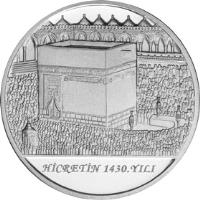 obverse of 50 Lira - Hijra (2009) coin with KM# 1259 from Turkey. Inscription: HİCRETİN 1430.YILI