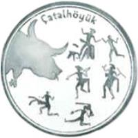 Turkey coin 40 Yeni Lira - Çatalhöyük (2008) obverse obverse of 40 Yeni Lira - Çatalhöyük (2008) coin with KM# 1235 from Turkey. Inscription: Çatalhöyük