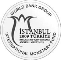 obverse of 50 Lira - World Bank Group (2009) coin with KM# 1253 from Turkey. Inscription: WORLD BANK GROUP İSTANBUL 2009 TURKİYE BOARDS OF GOVERNORS ANNUAL MEETINGS INTERNATIONAL MONETARY FUND