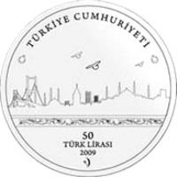 reverse of 50 Lira - World Bank Group (2009) coin with KM# 1253 from Turkey. Inscription: TÜRKİYE CUMHURİYETİ 50 TÜRK LİRASI 2009