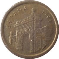 obverse of 5 Pesetas - Juan Carlos I - Aragon (1994) coin with KM# 931 from Spain. Inscription: espana 1994