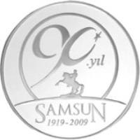 obverse of 50 Lira - Turkish National Movement (2009) coin with KM# 1247 from Turkey. Inscription: 90.yıl Samsun 1919-2009