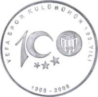 Turkey coin 40 Yeni Lira - Vefa Spor Kulübü (2008) obverse obverse of 40 Yeni Lira - Vefa Spor Kulübü (2008) coin with KM# 1234 from Turkey. Inscription: VEFA SPOR KULÜBÜNÜN 100.YILI 1908-2008