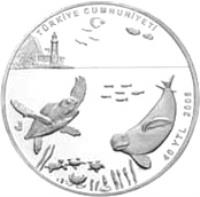 Turkey coin 40 Yeni Lira - Kızılada Feneri (2008) reverse reverse of 40 Yeni Lira - Kızılada Feneri (2008) coin with KM# 1231 from Turkey. Inscription: TÜRKİYE CUMHURİYETİ 40 YTL 2008