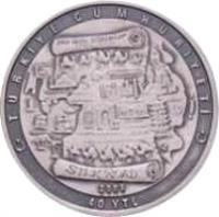 Turkey coin 40 Yeni Lira - The Silk Road (2008) reverse reverse of 40 Yeni Lira - The Silk Road (2008) coin with KM# 1236 from Turkey. Inscription: TÜRKİYE CUMHURİYETİ SILK ROAD 2008 40 YTL